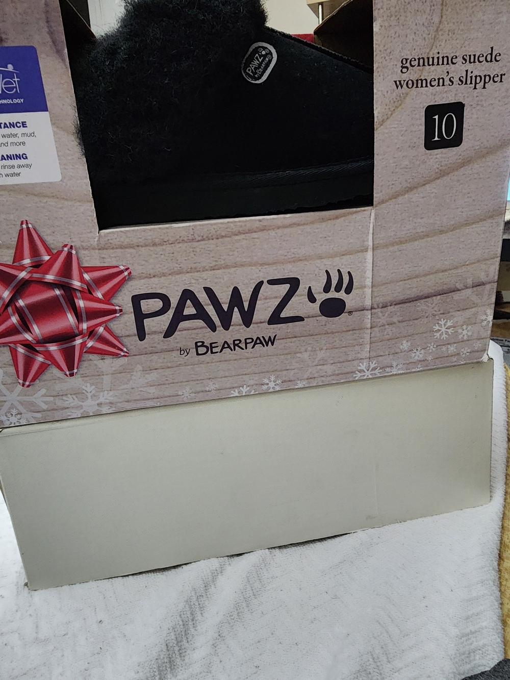 BearPaw Women's Black Suede PAWZ Slippers with Plush Lining